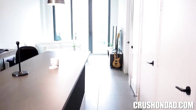 Lilith Grace in modern kitchen with guitars, CrushOnDad adult scene