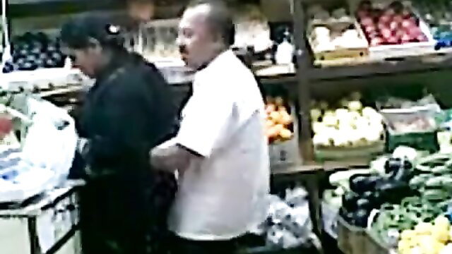 Asian couple sneaky mall sex in produce aisle