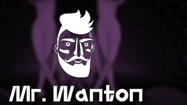 Mr. Wantonton stylized logo bearded man face purple glow adult video thumbnail