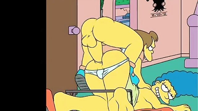 Marge Simpson fucked doggystyle by yellow dude in panties, Simpsons hentai