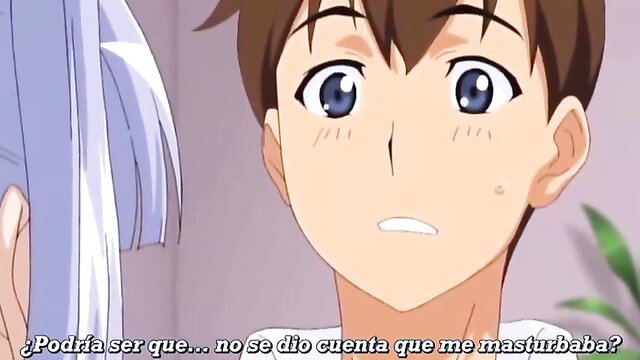 Anime JAV trap boy shocked realizing MILF caught him masturbating