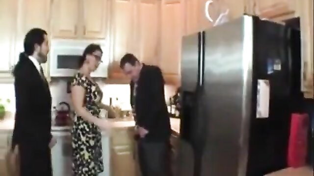 Stacie Starr MILF with huge tits in kitchen threesome