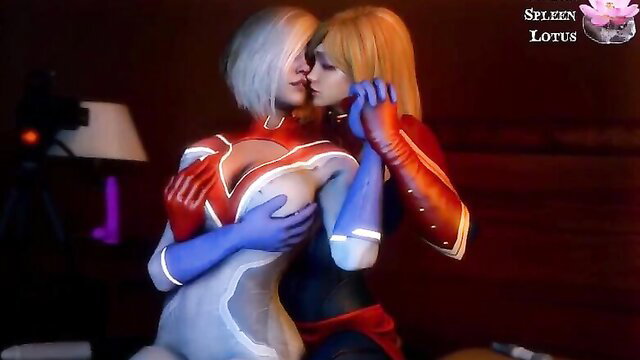 Captain Marvel and Injustice 2 Vigour Beauty superheroines kissing passionately