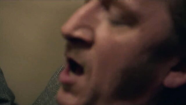 Man's intense closeup face during oral creampie blowjob in nympho scene