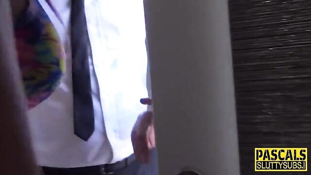 Pascals Subsluts squirting dominated bitch in suit closeup