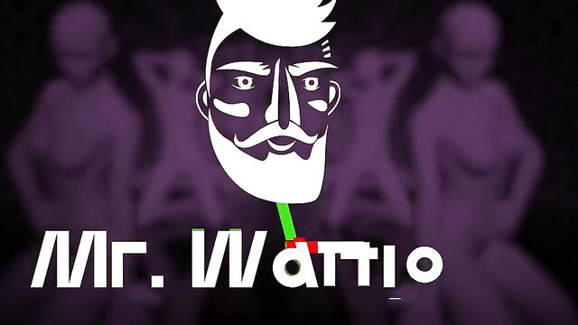 Mr. Watto stylized bearded man logo with purple alien dancers in cuckold video thumbnail