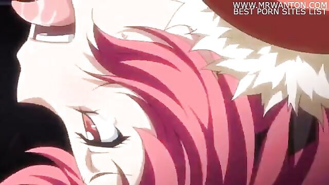 Pink-haired anime hentai girl with ahegao face closeup from Kuorinu Episode 3