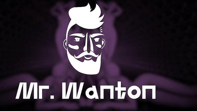 Mr. Wanton stylized bearded man logo on purple background