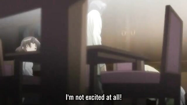 Anime girl in white dress denies excitement in dimly lit room, JAV hentai thumbnail