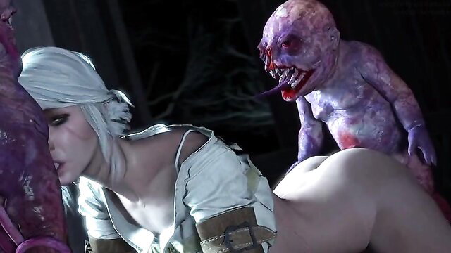 Pale sorceress fucked by grotesque purple monster in hardcore fantasy scene