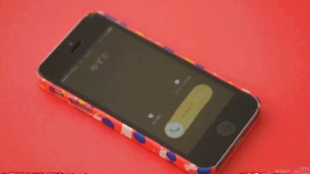 JAV gloryhole public sex on colorful phone screen, polka dot case