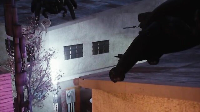 Kunoichi 3D Dark Butterfly ninja hentai scene with shadowy figures on rooftop