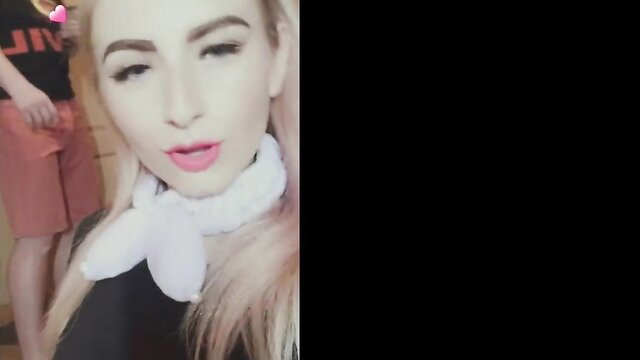 Blonde amateur babe in scarf and shorts teases lips on Snapchat story