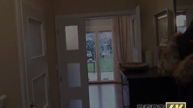 Pregnant Jessica Rex in Debt4k home scene needing cash