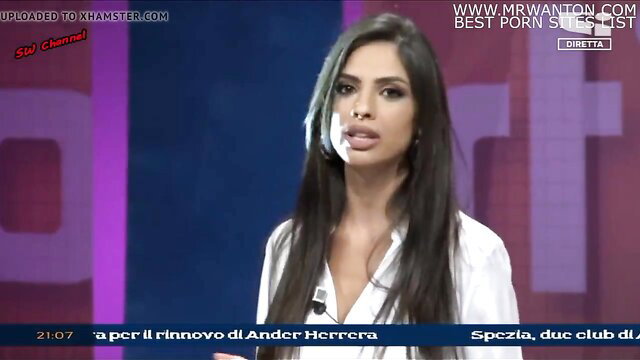 Alice Brivio brunette beauty in deep V blouse on Sky Sport interview