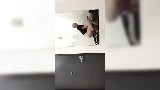 Shaved-head thot rides cock in mall dressing room mirror selfie