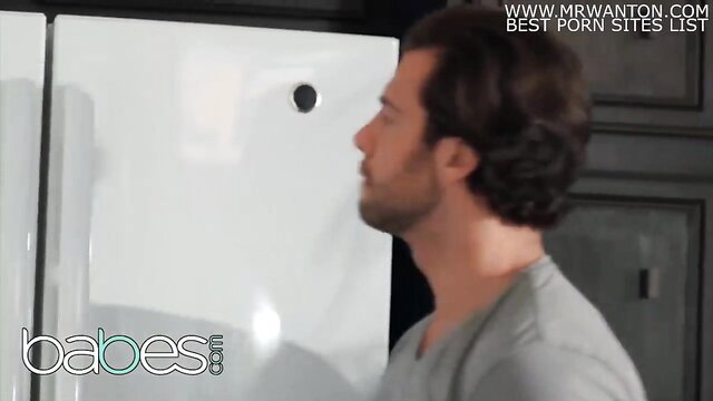 Seth Gamble peeks at sexy Olivia Jayy masturbating in lingerie