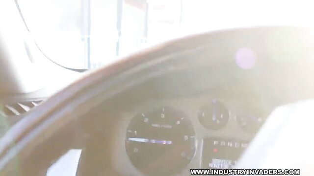 POV car dashboard view during fast food drive-thru fuck