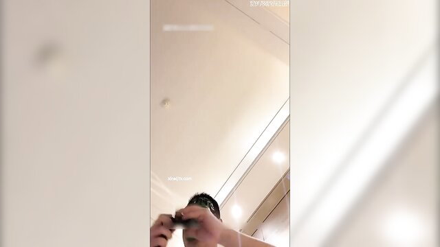 Asian rich girl POV selfie trimming pussy in bathroom before creampie sex