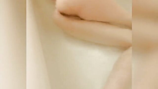 Closeup of hot MILF's glossy lips in Bathroom Masturbation scene