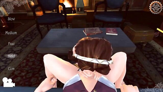 Brunette Duchess in elegant gown bends over, spreading legs wide in steamy POV