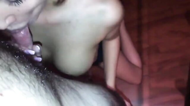 Asian amateur babe deepthroating thick cock with saliva drip