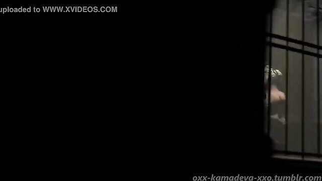 Batman Asylum porn parody woman in cell bars nude tits exposed