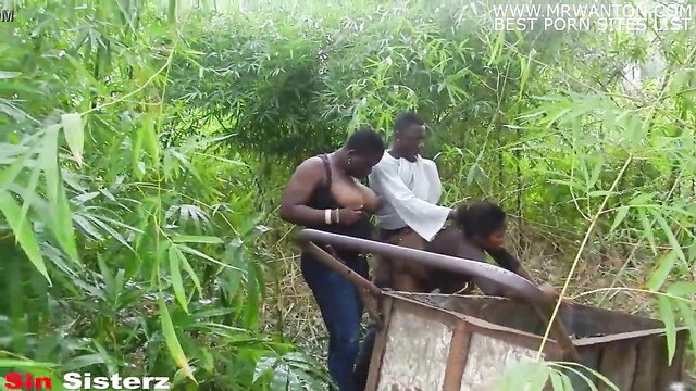 Sin Sisterz African sisters fucked by Aboki in bush threesome