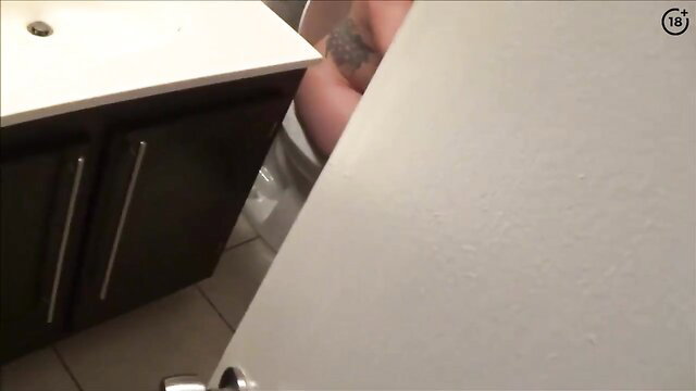 Miss Brat big sister stalked in bathroom upskirt tease