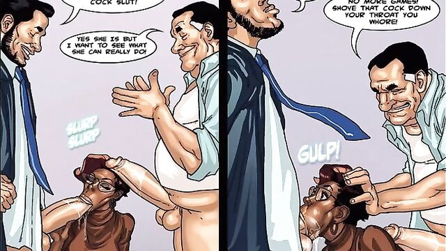 Black BBW mayor gulps white cock in intense threesome blowbang