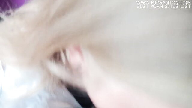 Blonde gets hair covered in cum, closeup facial bukkake shot