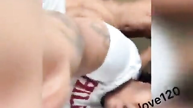 Tattooed guy in white Nike briefs grabbed by hand in amateur gay boss fuck preview
