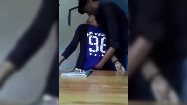 Desi school girl in tight top kissed passionately by guy in coaching class