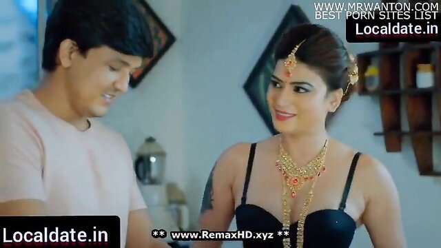 Desi Indian bride in black bra on wedding first night