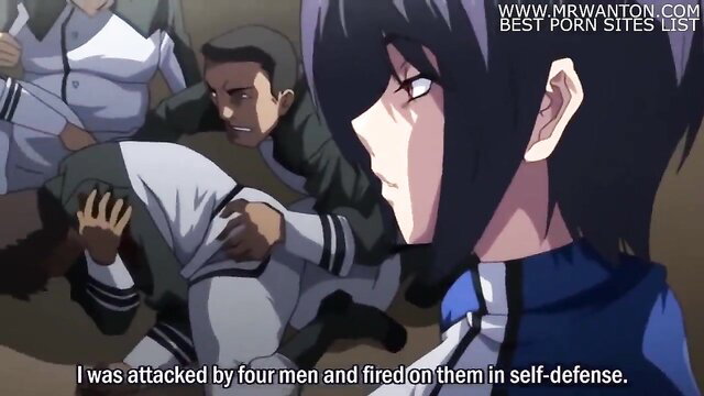 Anime girl in school uniform attacked by 4 men, fires gun self-defense Prison Battleship Ep1