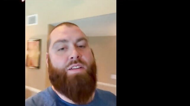 Bearded man grinning in home, Willow Grace hot mom shower tease