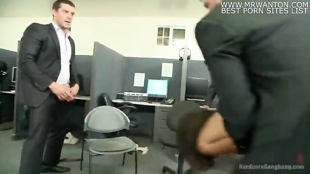 Pretty Latina secretary gangbanged by suited bosses in office