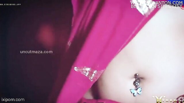 Hot Indian bhabhi navel piercing tease in pink saree