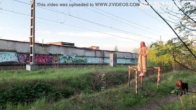SugarNadya flashes sexy body near graffiti wall and train tracks