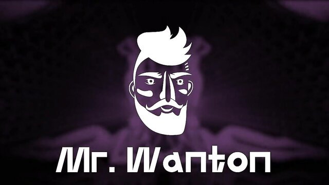 Mr. Wanton stylized bearded logo on purple background with Polly Pons