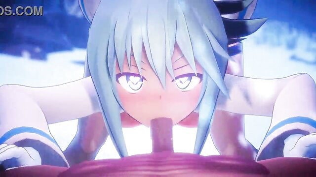 Aqua wintry foxgirl gives intense blowjob closeup