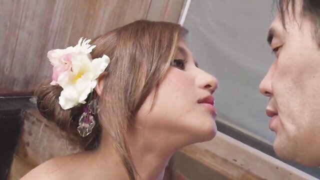 Ami-chan with half-Spanish tits in elegant updo, close kiss with man