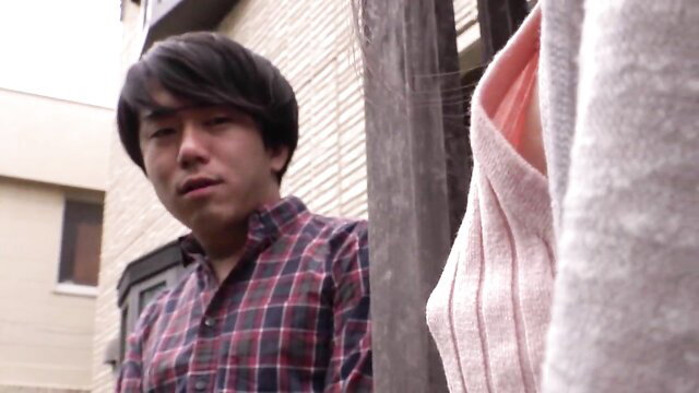 Japanese clerk no bra small tits erect nipples visible plaid shirt