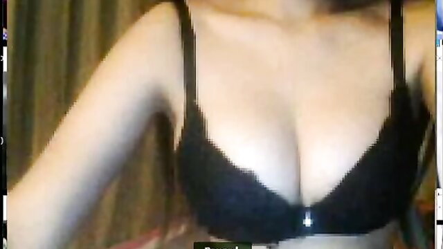 Asian beauty Nong B in sexy black lace bra, perfect big tits tease