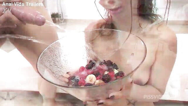Jureka Del Mar wet nude holding piss mix fruits bowl DAP anal