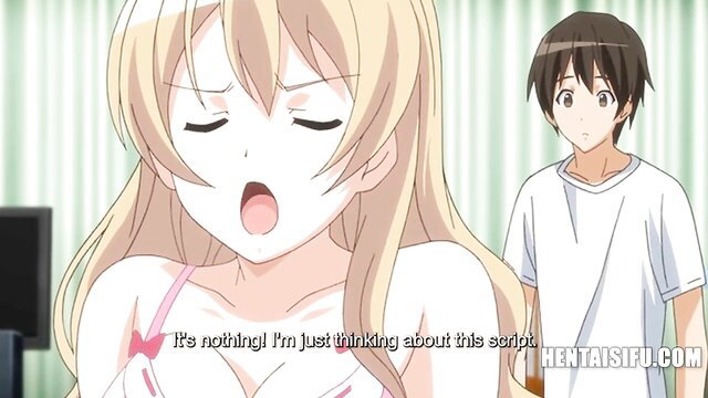 Blonde hentai girl ahegao face, open mouth tongue out, topless big tits