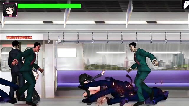 Anime spy girl caught on subway, gangbanged by suited men in hentai game