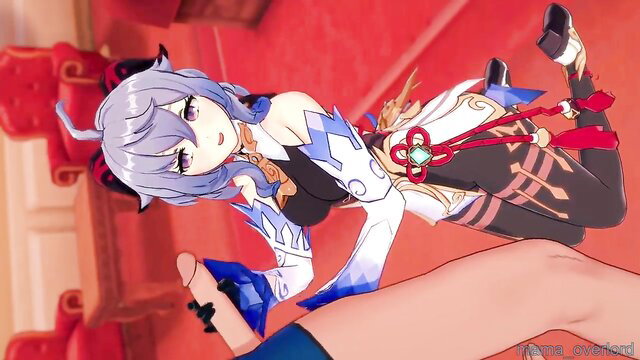 Ganyu cosplay handjob boobjob, sexy lingerie pose