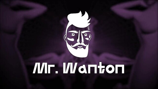 Mr. Wanton purple neon logo with bearded hipster man avatar