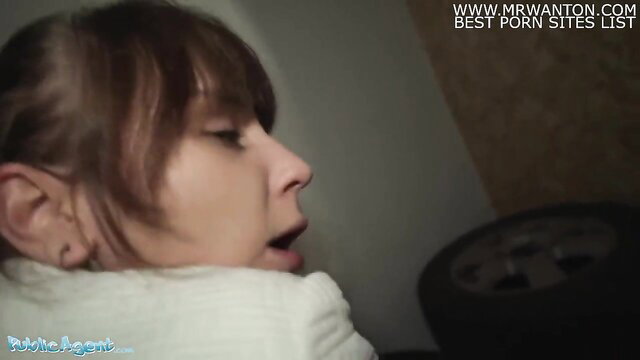 Luna Dark fellatio closeup in Public Agent outdoor scene